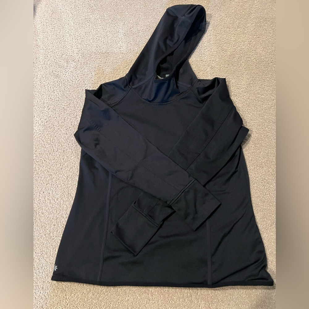 Athleta Black Hooded Sweatshirt with high neck.